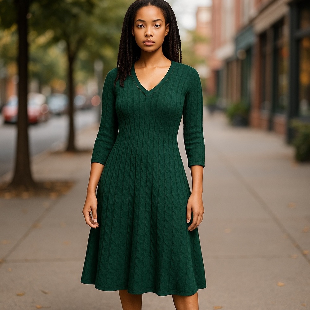 Jessica Howard NWT XL hunter green cable knit sweater dress holiday warm cozy